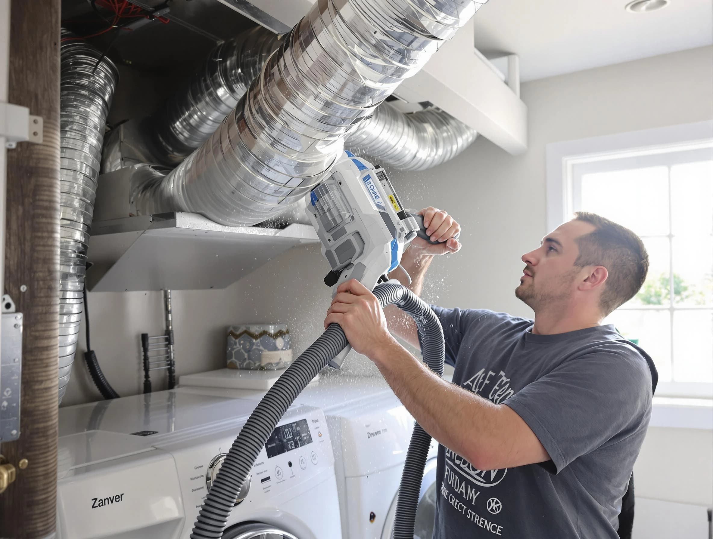 Sandston Dryer Vent Cleaning specialist cleaning deep within a dryer vent duct system in Sandston