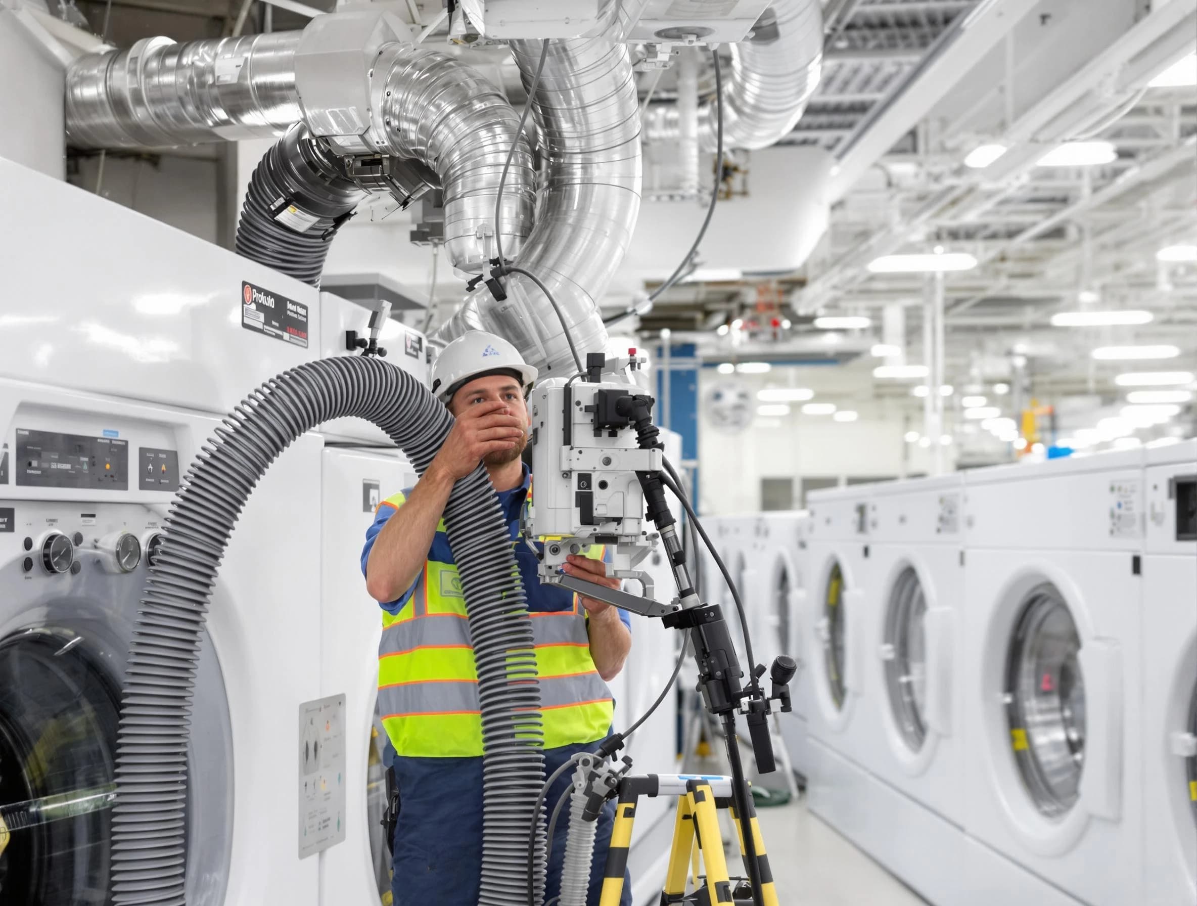 Sandston Dryer Vent Cleaning team performing commercial-grade dryer vent cleaning at a business facility in Sandston
