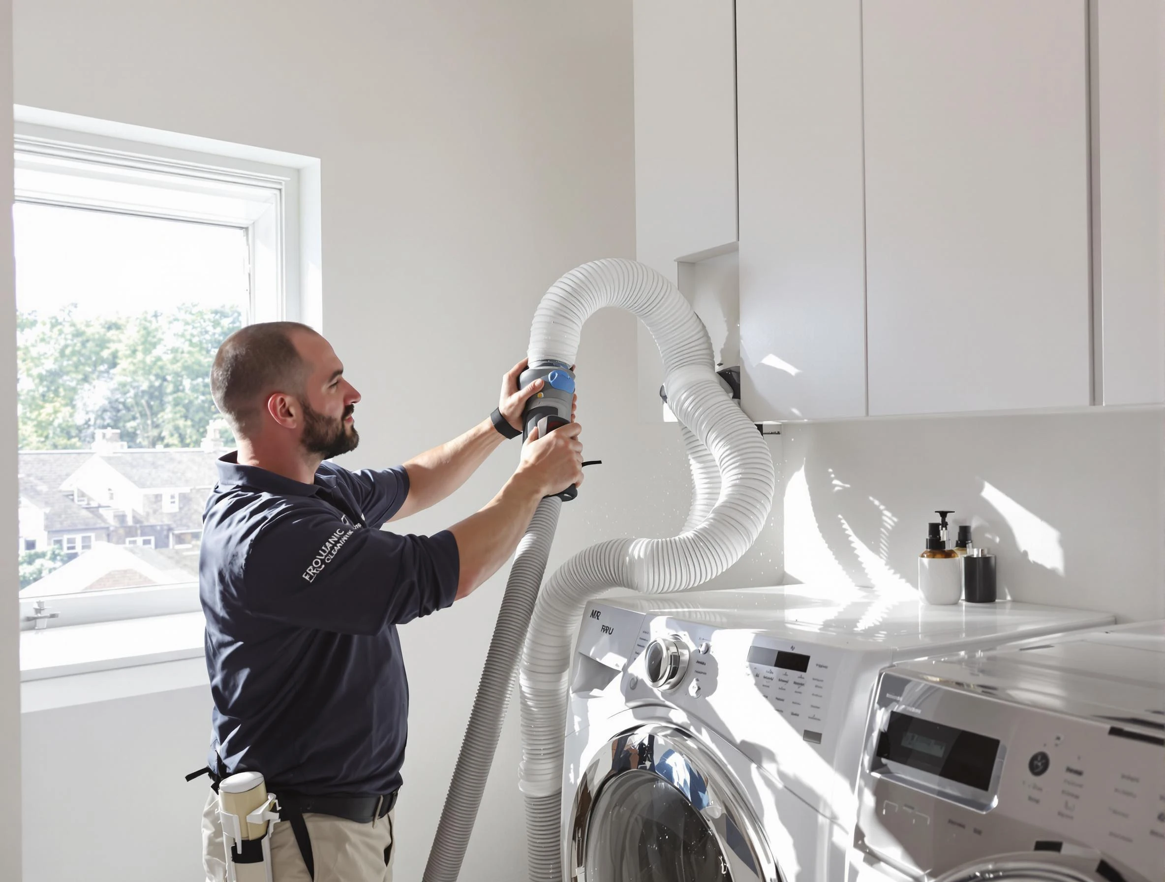 Certified Sandston Dryer Vent Cleaning technician performing dryer vent cleaning in Sandston