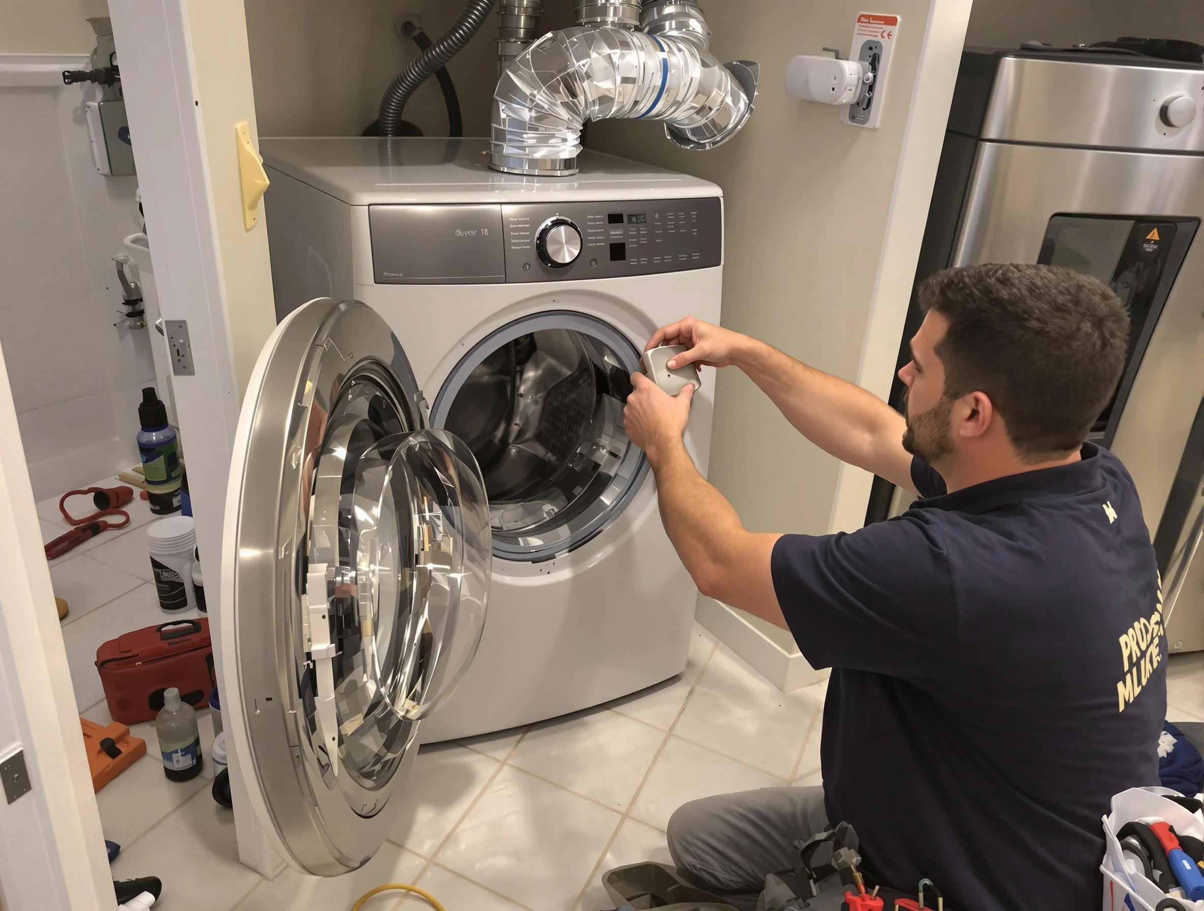 Sandston Dryer Vent Cleaning technician performing precise dryer vent hose installation in Sandston